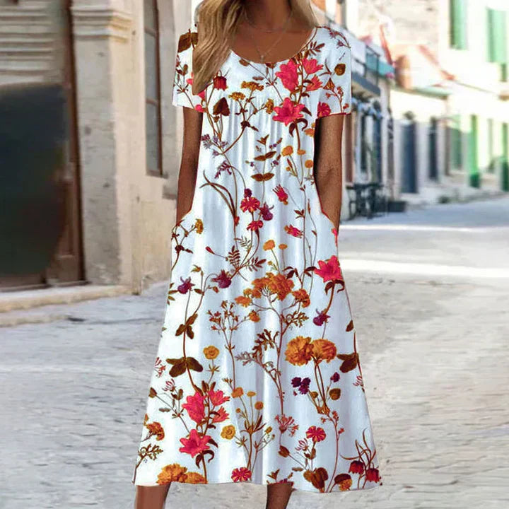 Briar | Women's Floral Short Sleeve Midi Dress - Floral Print - Image 5