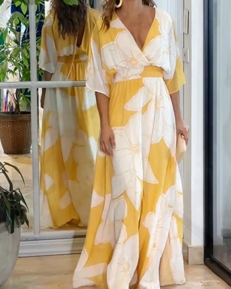 Women's vibrant floral midi dress with a chic print, perfect for spring/summer elegance and day-to-night versatility.