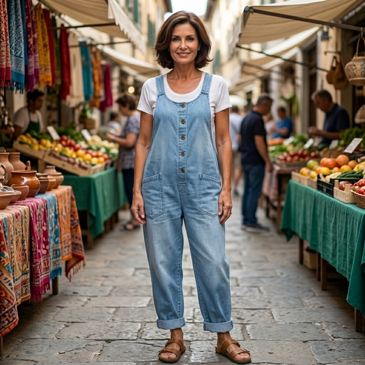 Soft denim women's relaxed fit overalls, comfortable & durable bib style dungarees.