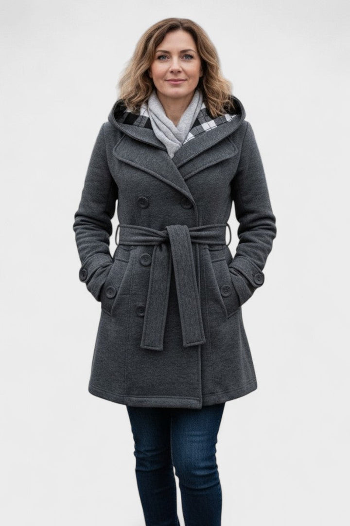 Bronwyn | Women's Double Breasted Hooded Coat - Blue - Image 13