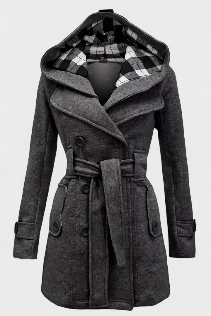 Bronwyn | Women's Double Breasted Hooded Coat - Blue - Image 14