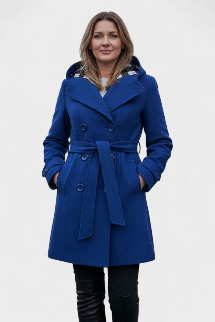 Bronwyn | Women's Double Breasted Hooded Coat - Blue - Image 1
