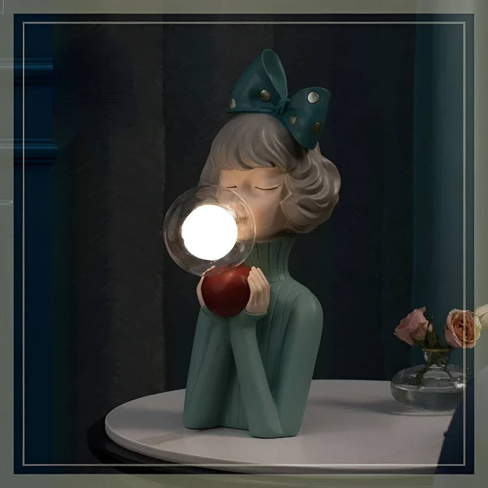 Beautiful enchanting girl figurine LED table lamp, a unique and whimsical decorative light for any space.