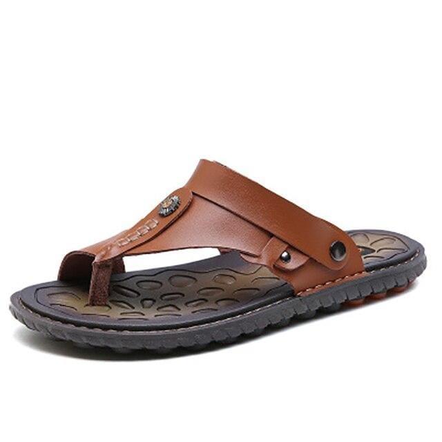 Comfortable men's flip-flops with back-strap, orthopedic bunion corrector design for arch support & pain relief.