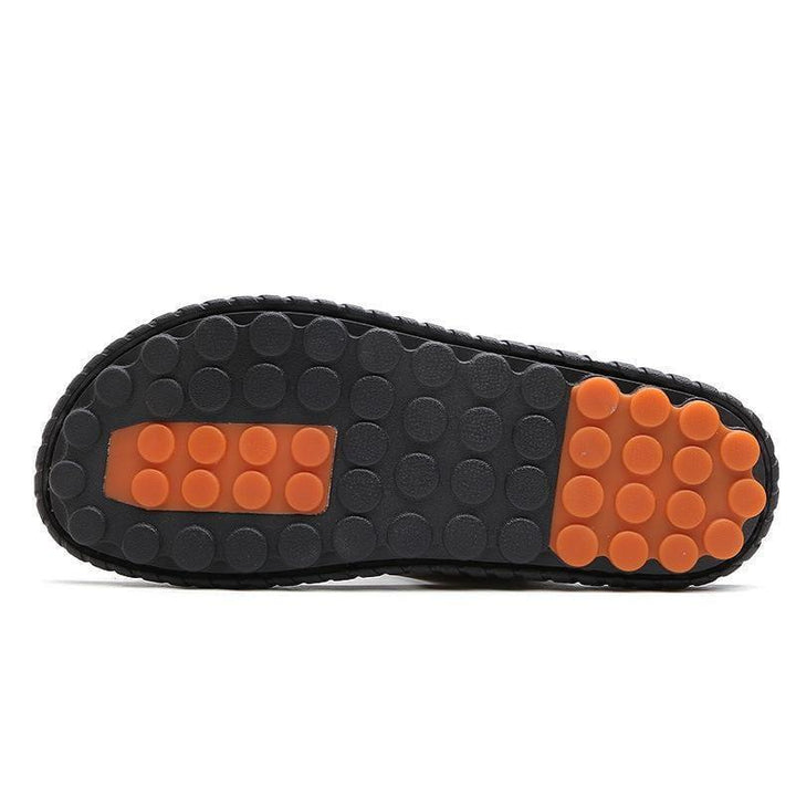 Comfortable men's summer flip-flops with back-strap for bunion relief, providing arch support & foot health.