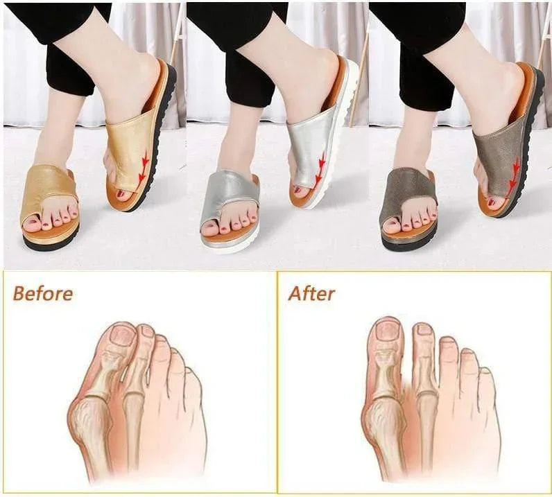 Slip-on women's comfort sandals with wide toe box, ideal for everyday bunion relief.