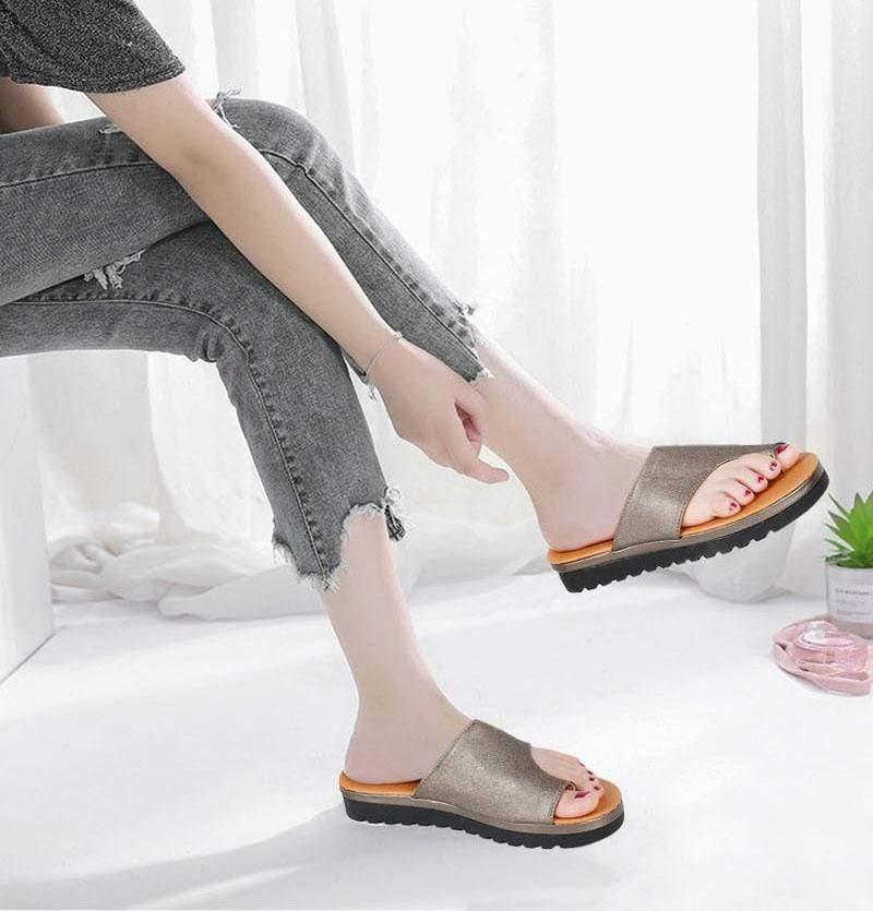 Summer platform sandals with adjustable strap, perfect for women seeking bunion relief.