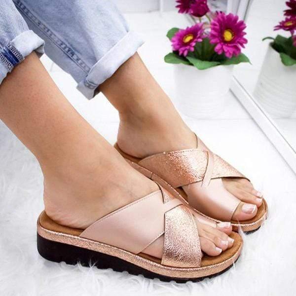 Women's comfortable bunion sandals with wide toe box for summer pain relief & foot support.