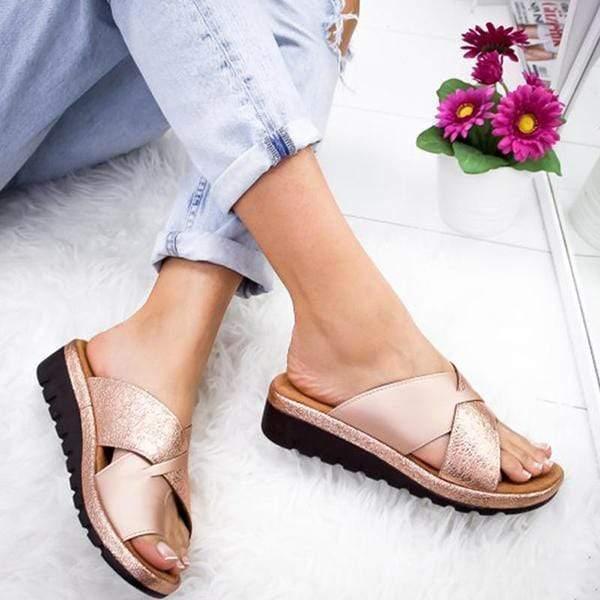 Casual women's slip-on bunion sandals; wide toe box design for ultimate summer comfort & support.