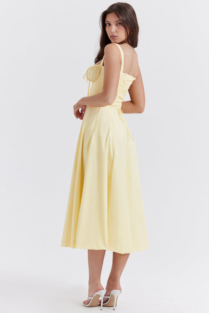 Luxurious fabric texture of an elegant floral bustier dress, designed for waist-shaping & comfort.