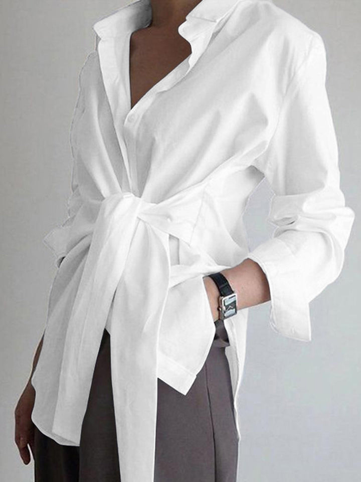Tie Front Button Down Shirt - White