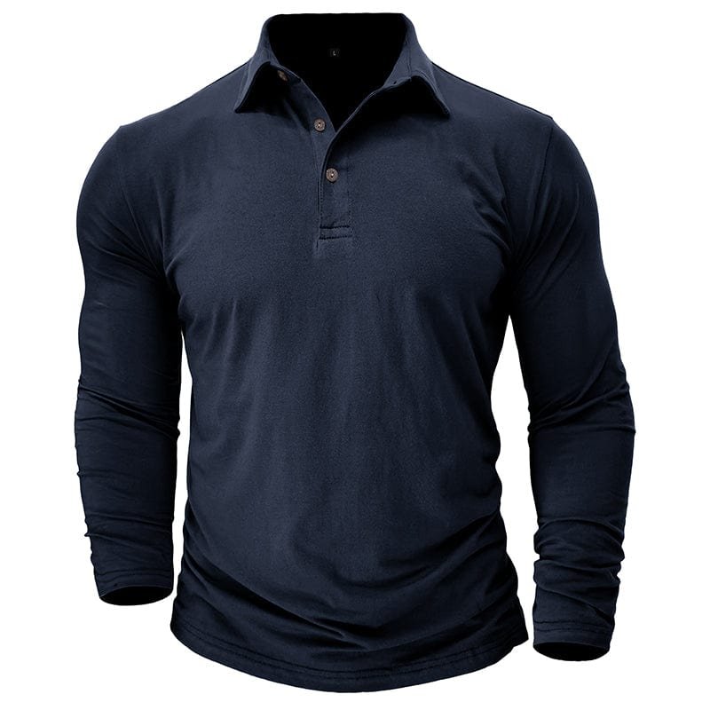 Classic men's long-sleeve button-up polo, perfect for versatile smart casual styling.