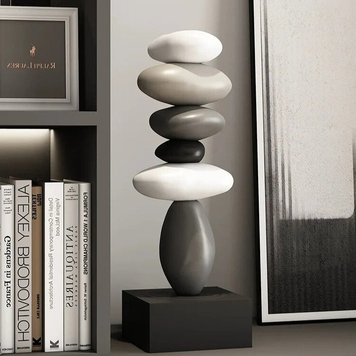 Abstract stacked stone art sculpture. Modern design stone art for indoor zen decor and serene balance.