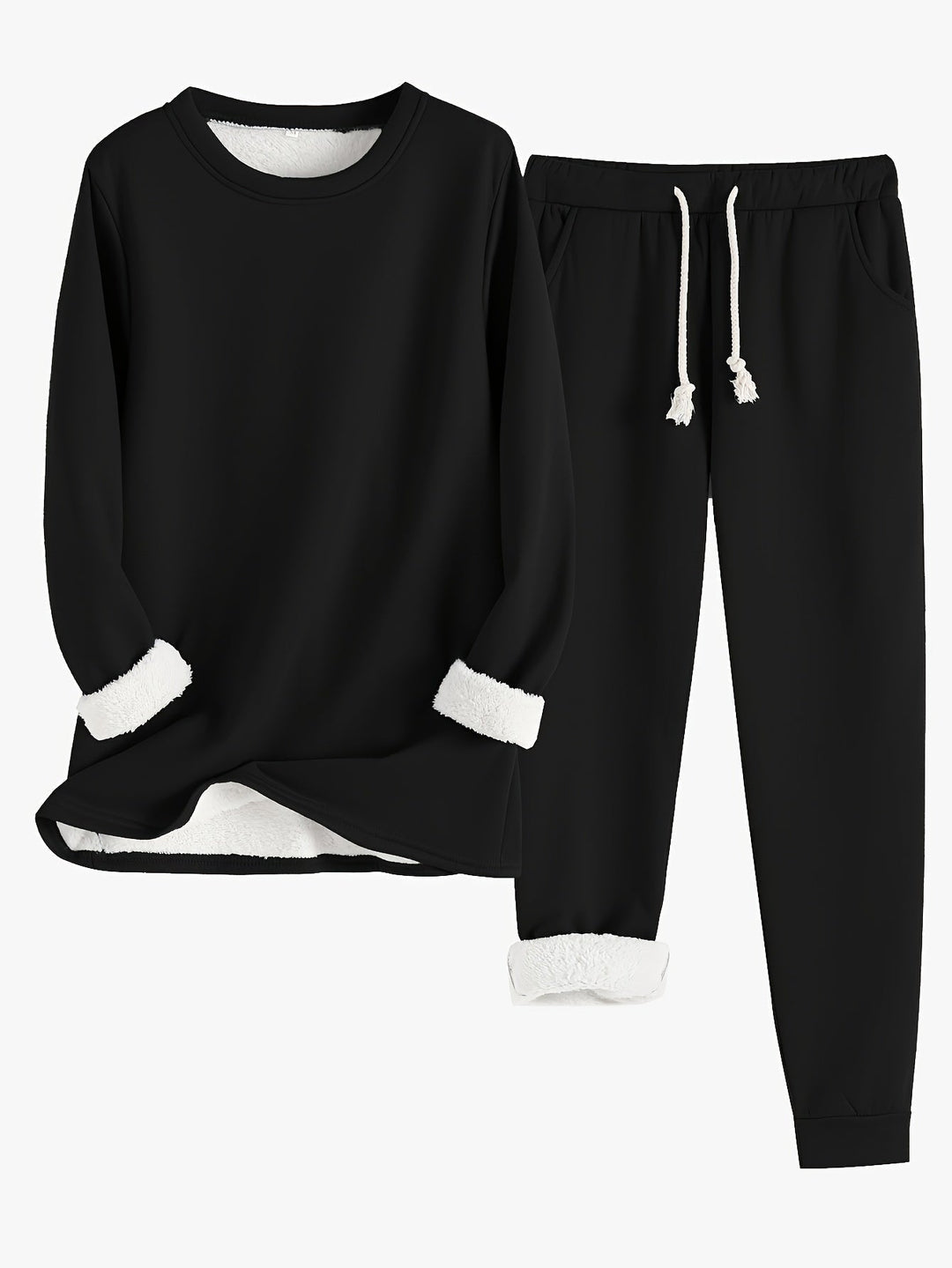 Stylish women's lounge set featuring a cozy top and matching pants, designed for comfort.