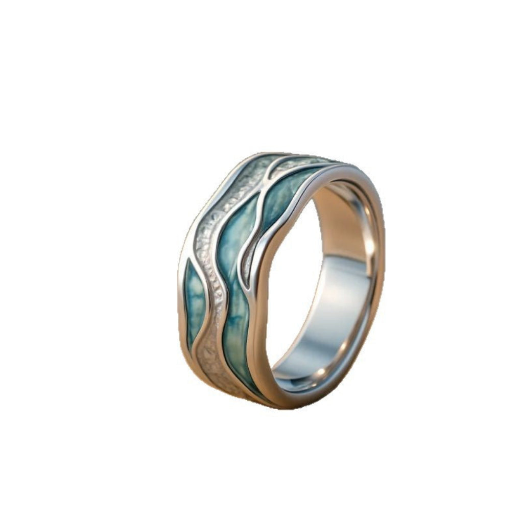 Elegant green ocean wave ring for women, retro coastal jewelry. Perfect holiday fashion gift for her.