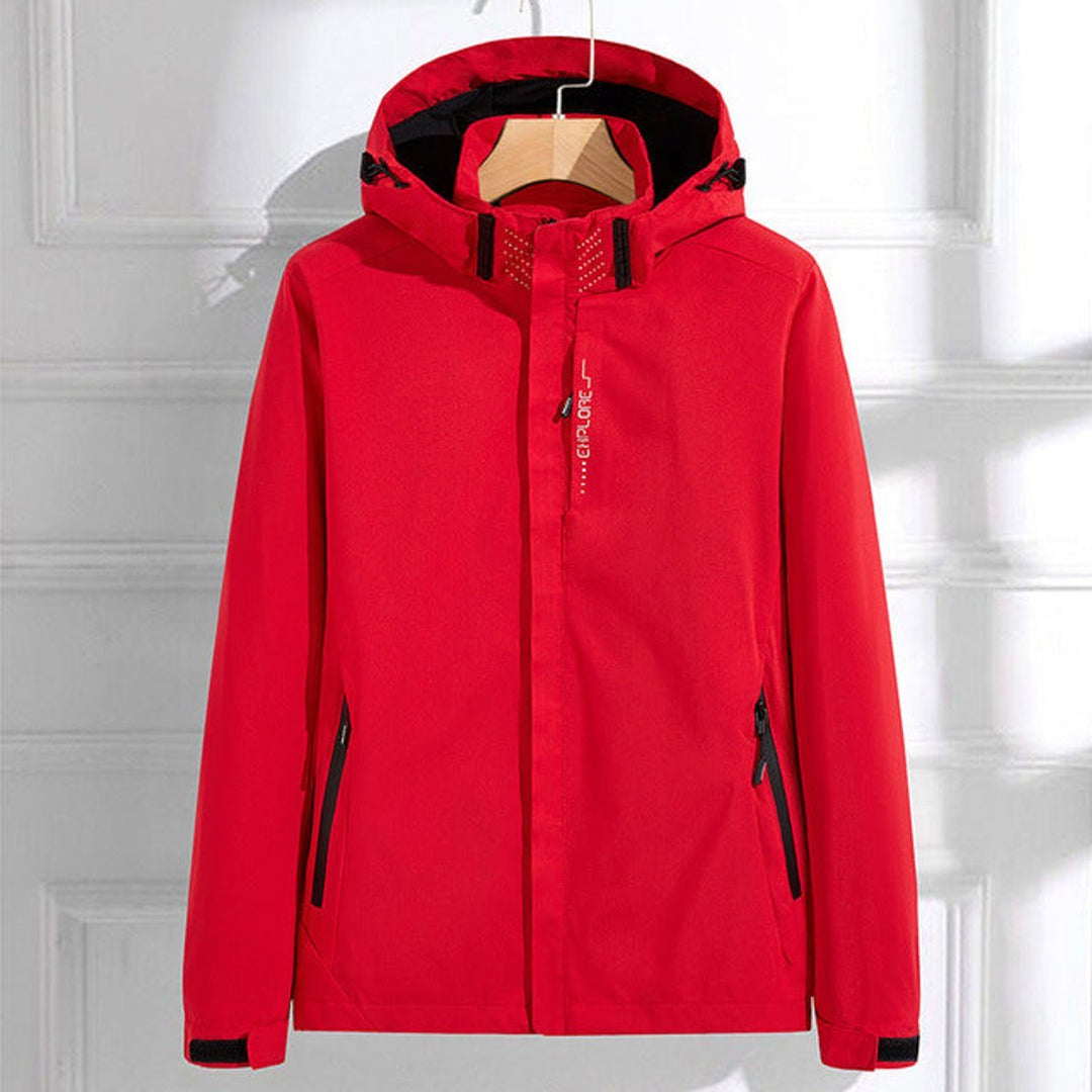 Stylish women's hooded rain jacket, ideal for spring & fall. Lightweight, waterproof, and adjustable for comfort.