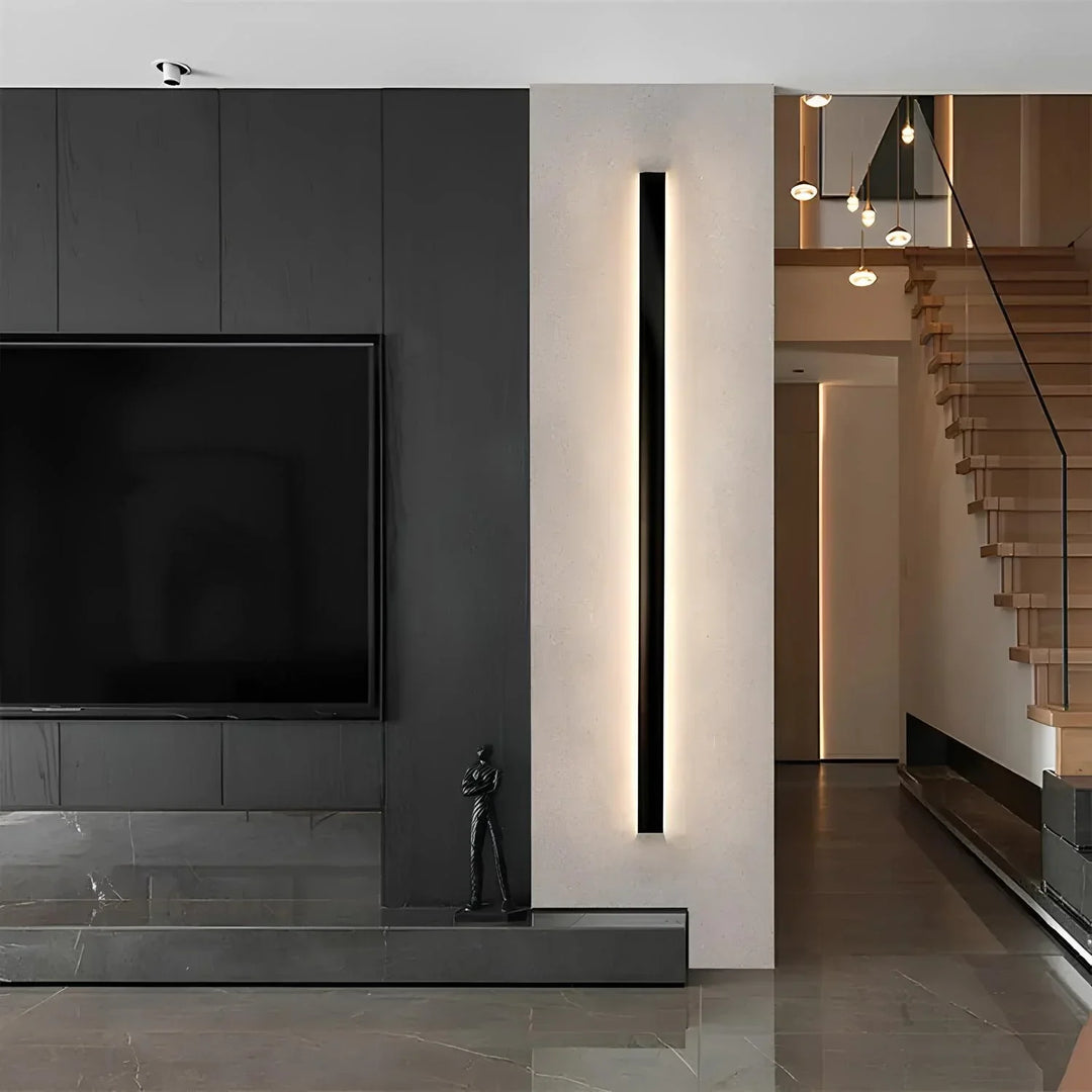 Durable weatherproof modern LED linear wall sconce for long-lasting outdoor facade illumination.