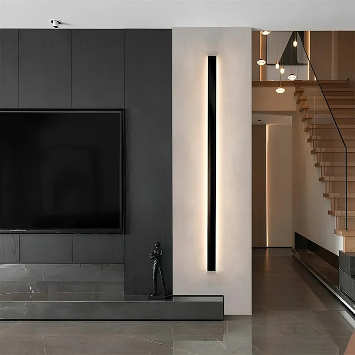 Durable weatherproof modern LED linear wall sconce for long-lasting outdoor facade illumination.
