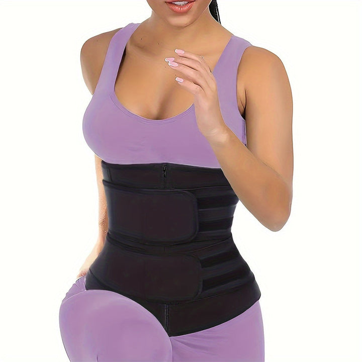 Adjustable waist trimmer for women. Enhances silhouette, offers core support & comfortable compression for fitness.