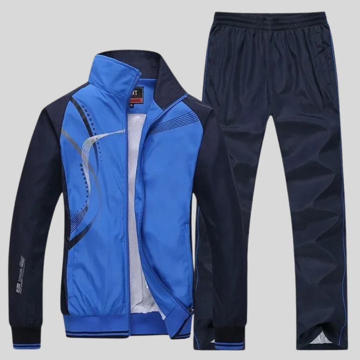 Modern men's athletic tracksuit two-piece set, ideal for sportswear & comfortable daily wear.