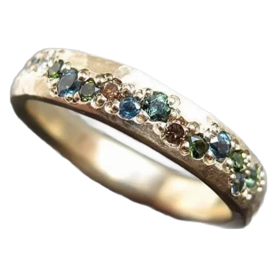 Sparkling women's minimalist zircon starry sky opal ring in yellow gold. A beautiful and elegant celestial gift for her.