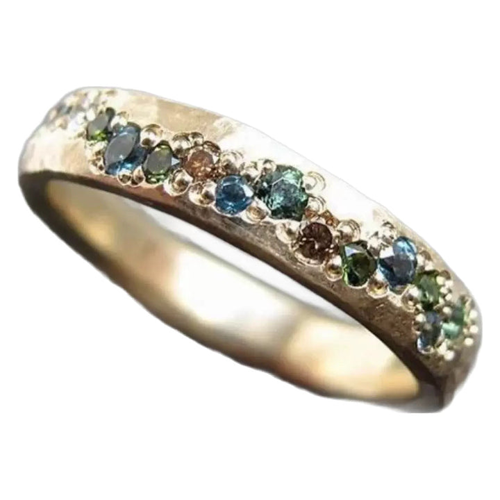 Sparkling women's minimalist zircon starry sky opal ring in yellow gold. A beautiful and elegant celestial gift for her.