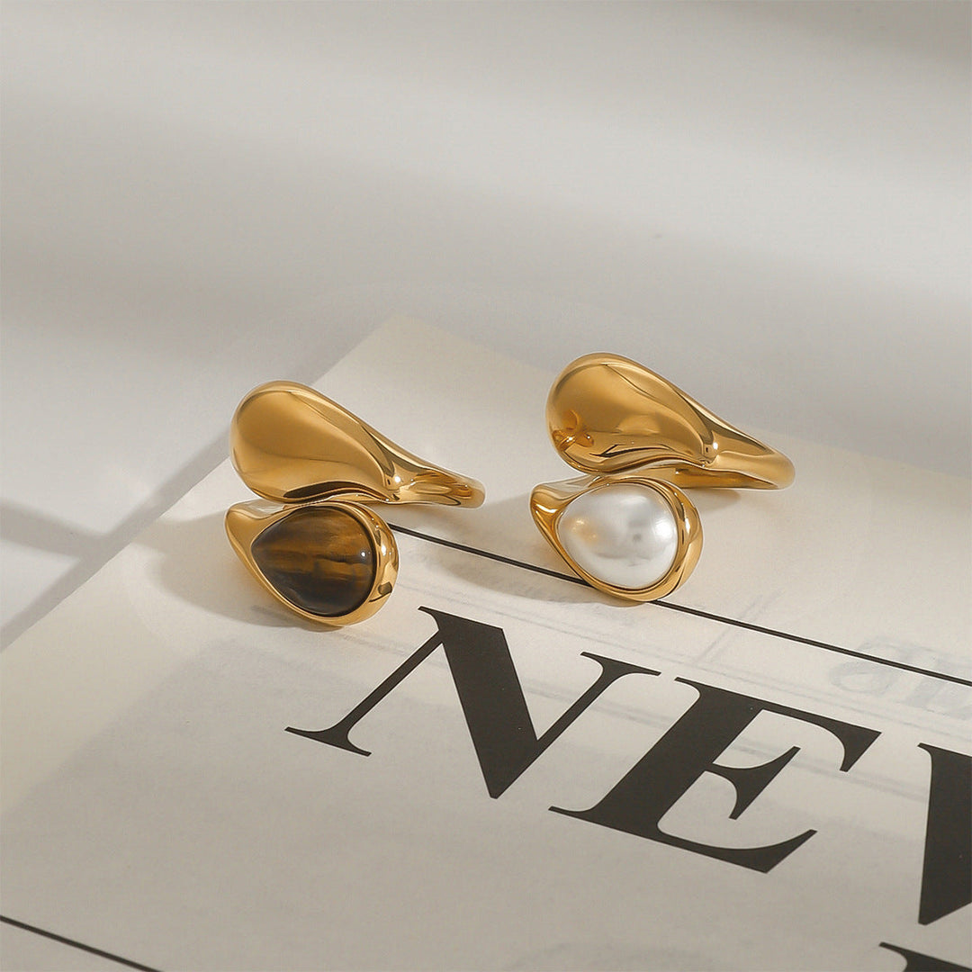 Classic women's ring, amber & pearl style. Elegant statement piece, vintage design, a beautiful gift.