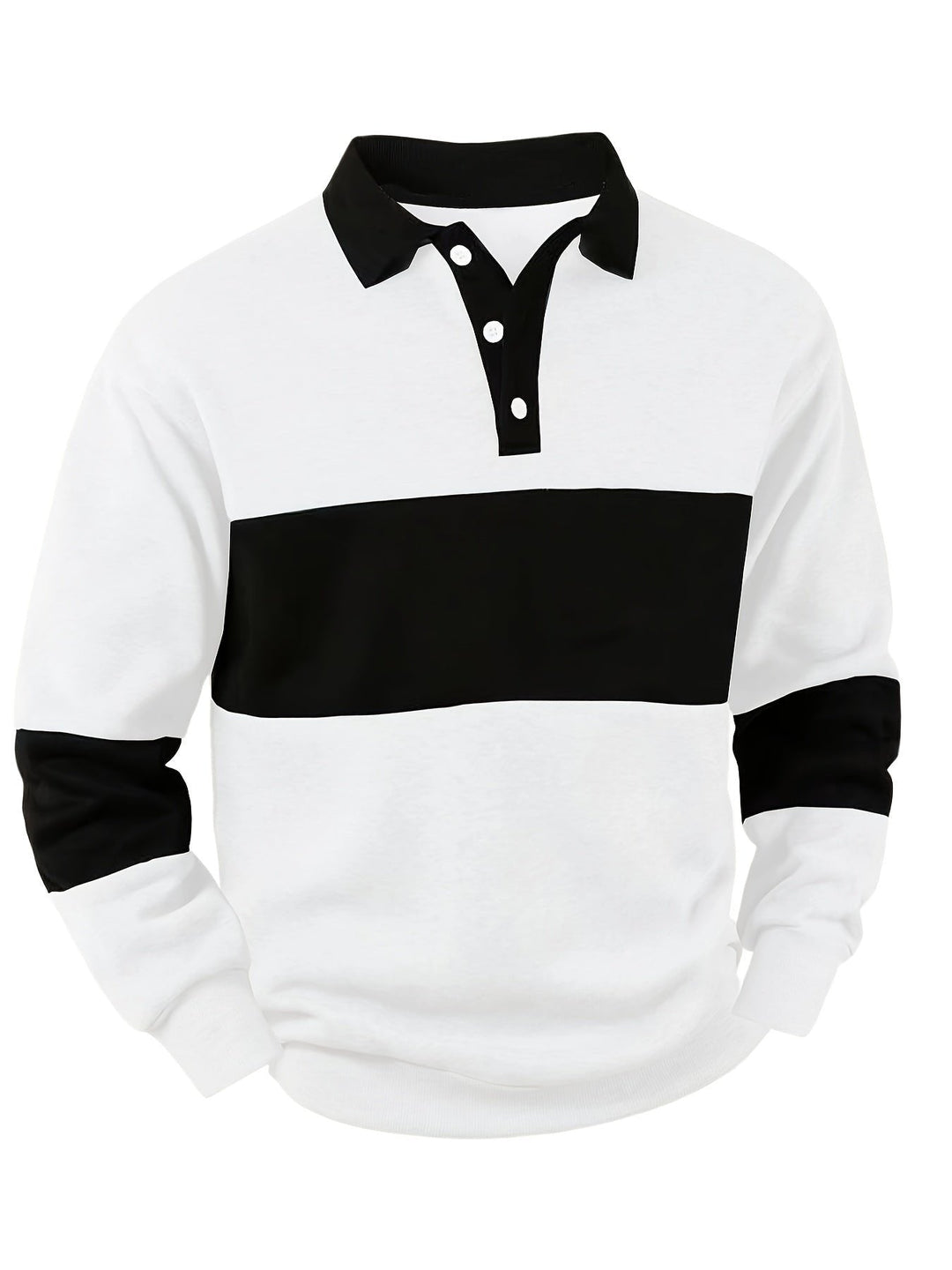 Comfortable men's long sleeve polo, colour-block style, button collar, relaxed fit.