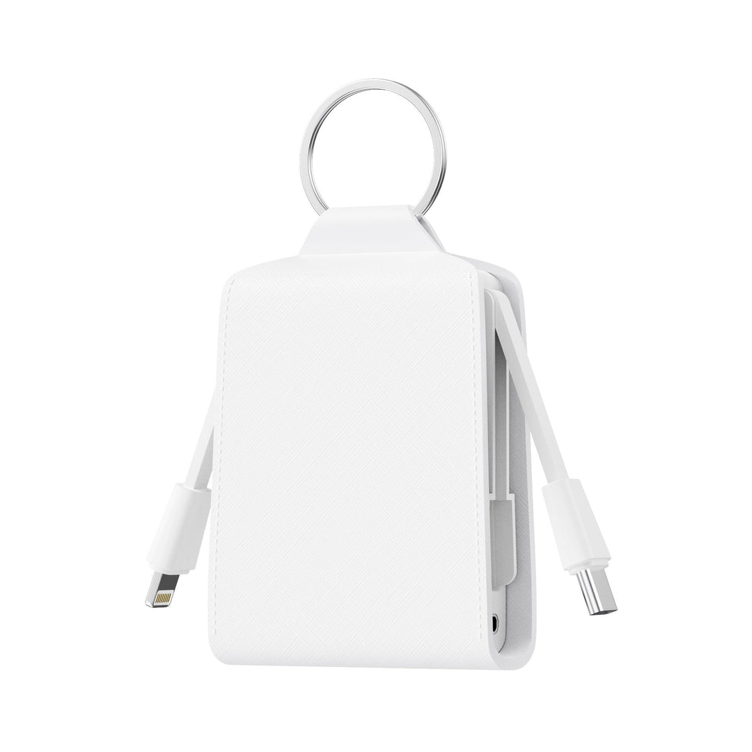 Lightweight CJ26 mini power bank, a portable backup battery with built-in dual cables for on-the-go charging.