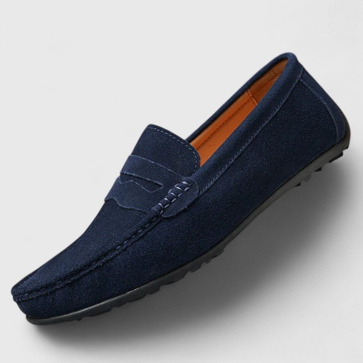 Back view of men's everyday comfort loafers, lightweight slip-on style with durable sole.