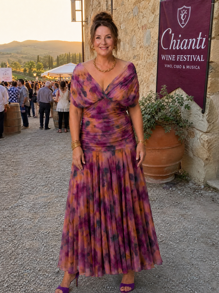 Elegant women's off-shoulder midi dress with a comfortable flowy design and flared hem.