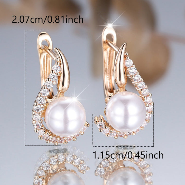 Classic champagne gold pearl earrings for women, featuring brilliant diamond style. Special occasion fashion jewelry.