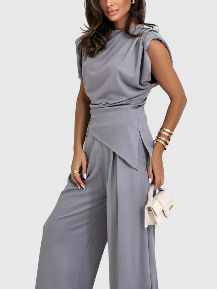 Women's Draped Sleeveless Top & Wide Leg Trousers Set