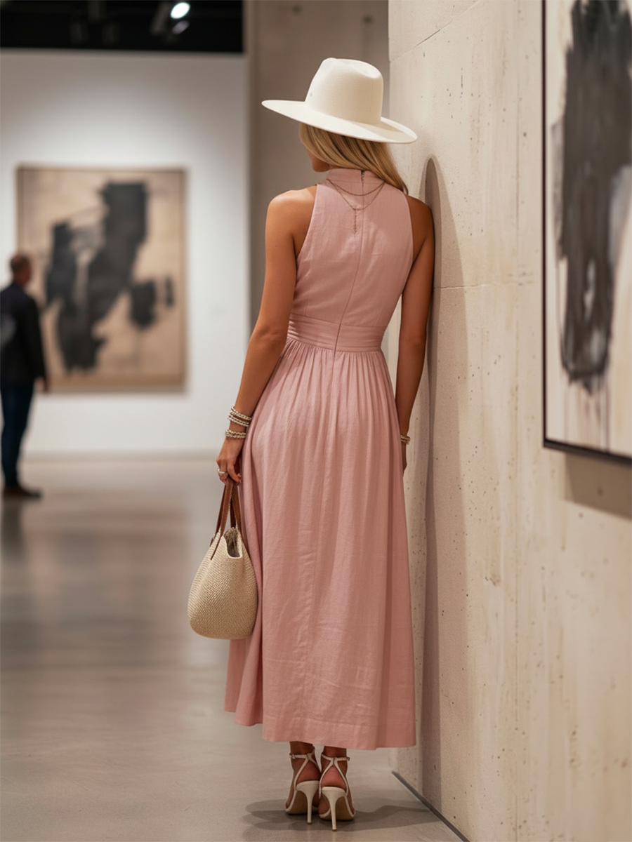 Women's Halter Neck Maxi Dress in a flowy style, great for beach and summer.