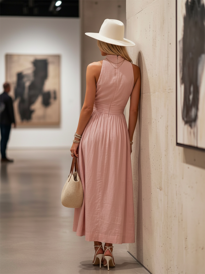 Women's Halter Neck Maxi Dress in a flowy style, great for beach and summer.