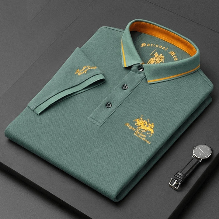Modern men's short-sleeve polo, a versatile and comfortable top for summer. Ideal business casual & everyday menswear.