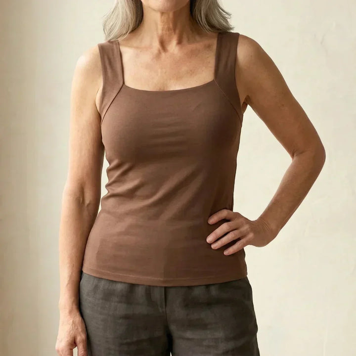Everyday women's square neck built-in bra tank, essential for casual comfort.