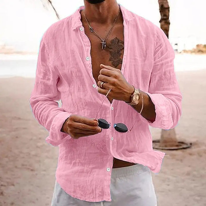 Versatile men's casual long sleeve button-down shirt; perfect for summer and everyday fashion.