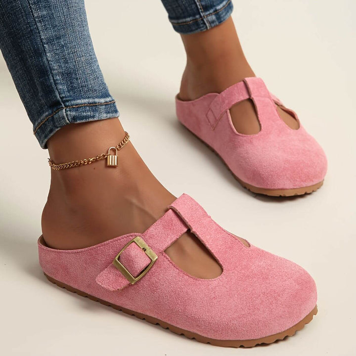 Calypso | Women's Buckle T-Bar Closed Toe Clogs - Yellow - Image 2