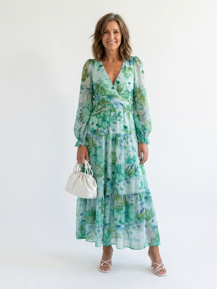Camellia | Women's Floral Wrap Long Sleeve Maxi Dress - Floral - Image 1
