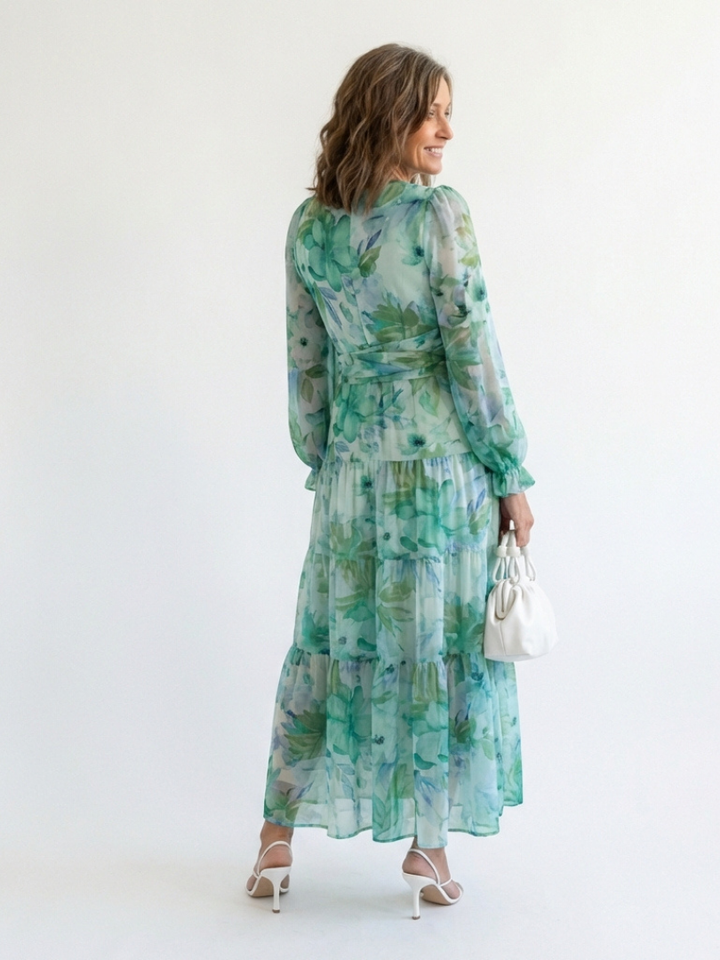 Camellia | Women's Floral Wrap Long Sleeve Maxi Dress - Floral - Image 4