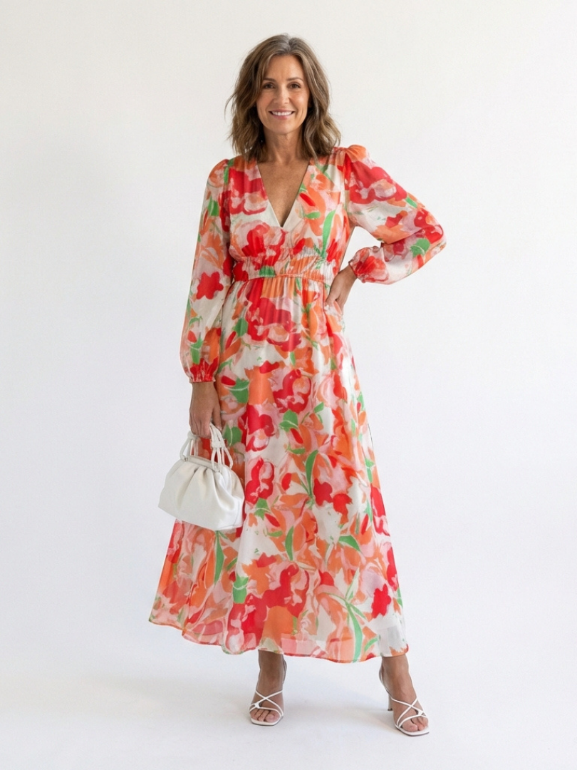 Camellia | Women's Floral Wrap Long Sleeve Maxi Dress - Floral - Image 5