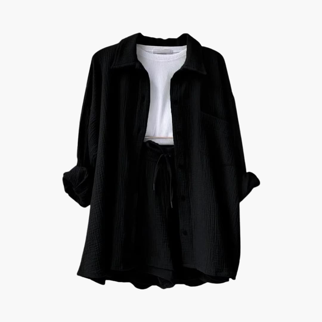 Women's relaxed fit two piece shorts set, a comfortable and casual summer matching set.