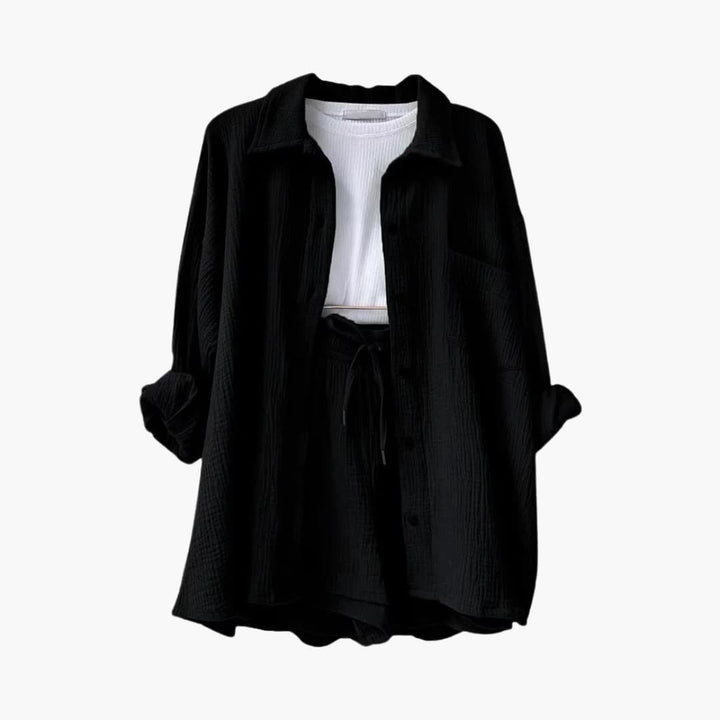 Women's relaxed fit two piece shorts set, a comfortable and casual summer matching set.