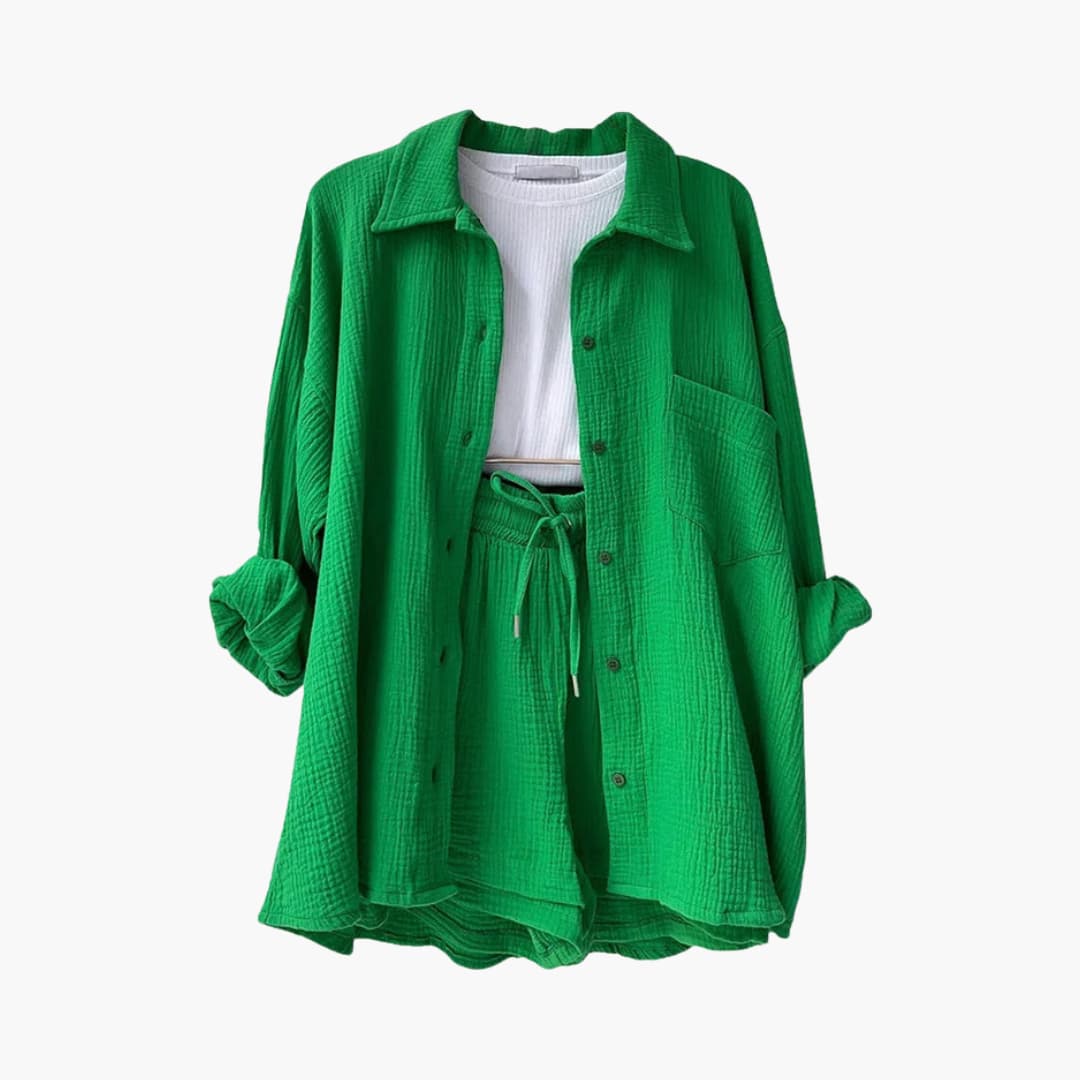Spring fashion women's matching two piece shorts set, featuring a relaxed fit for casual wear.