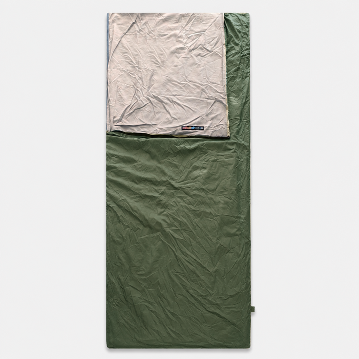 Unisex portable sleep liner with integrated pillowcase for travel, camping, and hygienic sleep on the go.