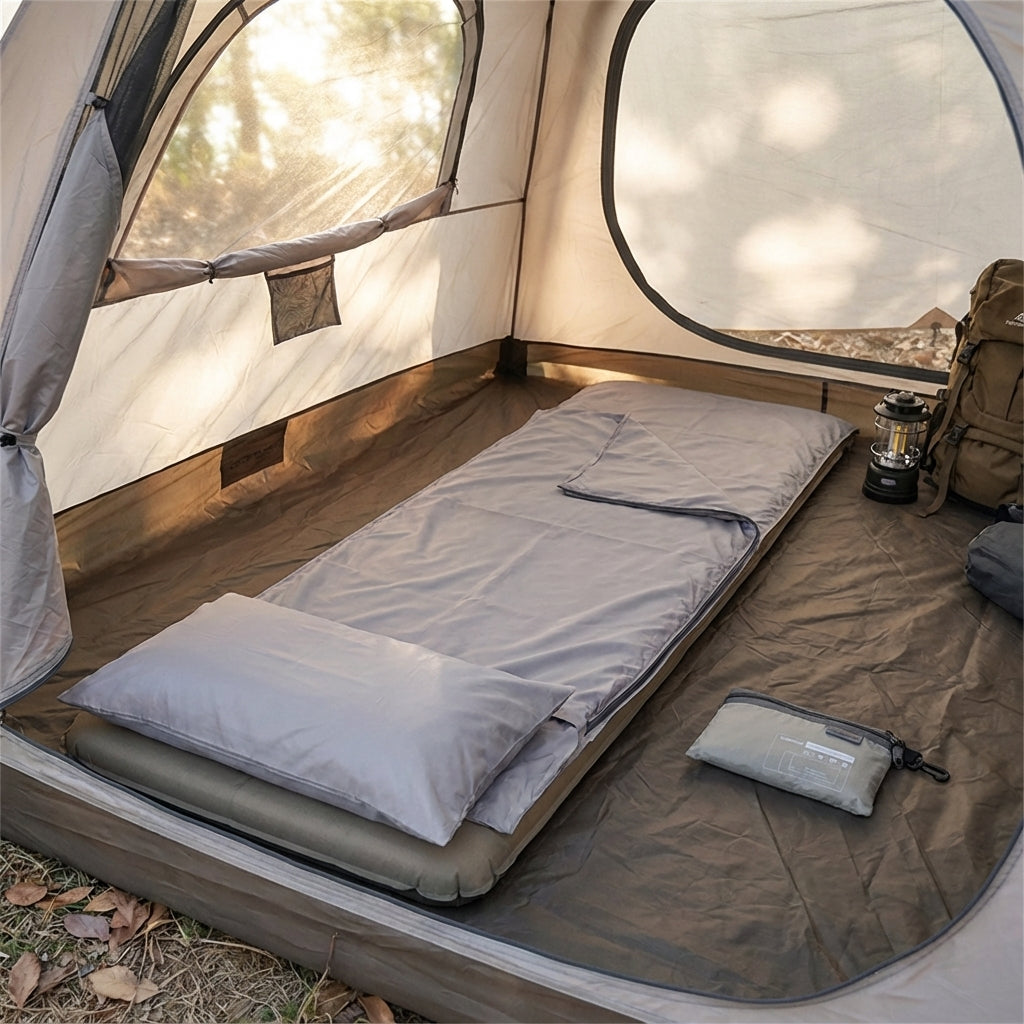 Unisex portable travel sleep sheet with pillowcase for hygienic sleep in sleeping bags or solo.
