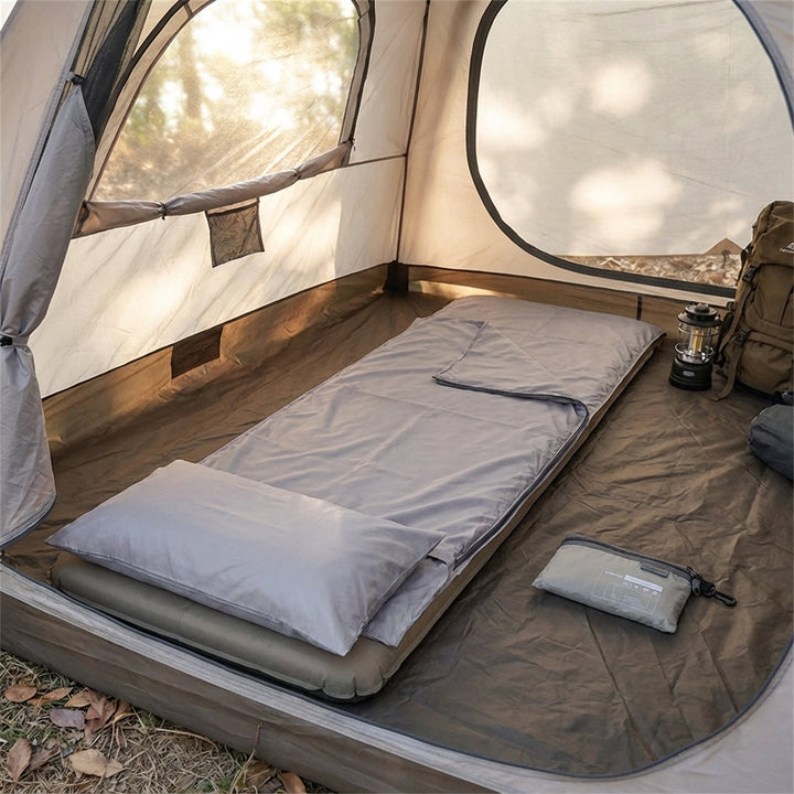 Unisex portable travel sleep sheet with pillowcase for hygienic sleep in sleeping bags or solo.