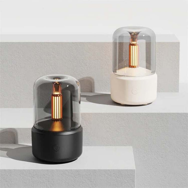 Soothing aroma mist diffuser with candlelight effect, promoting relaxation and better air quality in any room.