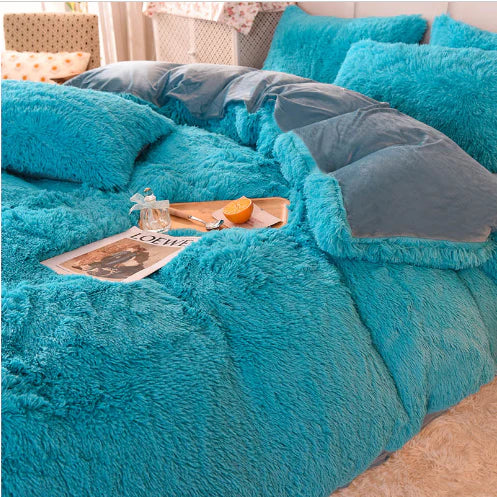 Elegant pastel plush duvet cover, soft luxury bedding for a stylish and cozy bedroom. Perfect home decor accent.